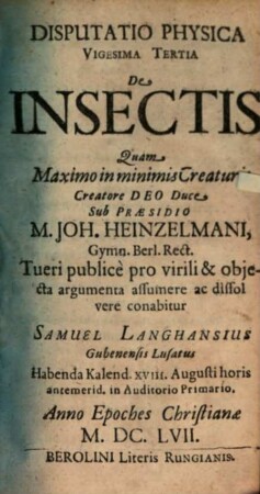 Disp. phys. vigesima tertia de insectis