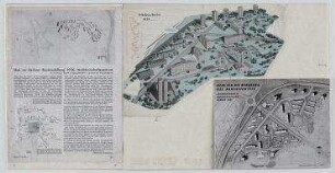 Städtebaulicher Wettbewerb Hansaviertel (nicht realisiert), 3. Preis – Vogelschau, Lageplan, Zeitschriftenartikel, verso: Modellansicht. Berlin-Tiergarten