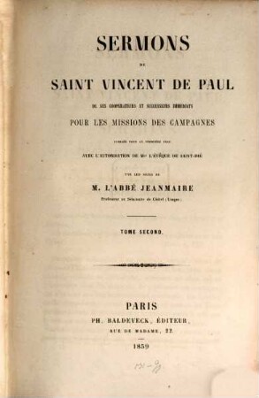 Sermons de Saint Vincent de Paul de ses coopérateurs et successeurs immédiats pour les missions des campagnes, 2