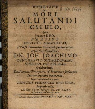 Dissertatio De More Salutandi Osculo