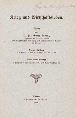 Krieg und Wirtschaftsleben