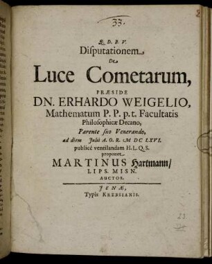 Disputationem De Luce Cometarum