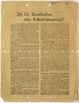 Flugblatt gegen Streiks und zur Sozialisierung