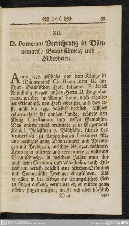 XII. D. Pomerani Verrichtung in Dänemarck, Braunschweig und Hildesheim