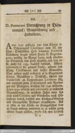 XII. D. Pomerani Verrichtung in Dänemarck, Braunschweig und Hildesheim