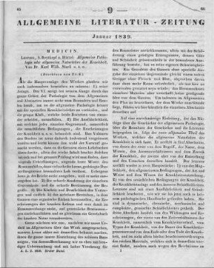 Stark, K. W.: Allgemeine Pathologie oder allgemeine Naturlehre der Krankheit. Abt. 1-2. Leipzig: Breitkopf & Härtel 1838 (Beschluss von Nr. 8.)