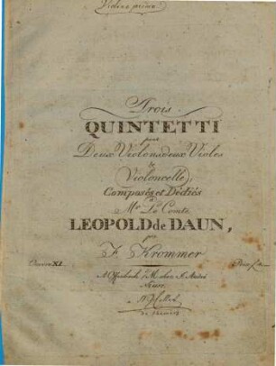 Trois quintetti pour deux violons, deux violes & violoncelle : oeuvre XI