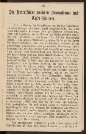 Die Unterschiede zwischen Dekorations- und Tafel-Malerei.