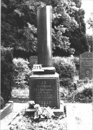 Grabstein 375 (Index: 100081609) Material: Granit Zustand: gut Maße HxBxT: 190x59x59 cm Beschreibung: postamentierte abgebrochene Säule: Grabstein 375