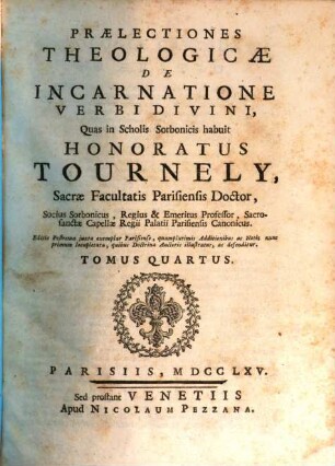 Praelectiones Theologicae, De Incarnatione Verbi Divini