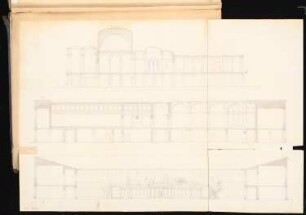 Akademie der Künste Schinkelwettbewerb 1855: Aufriss Vorderansicht, Seitenansicht; 2 Maßstabsleisten