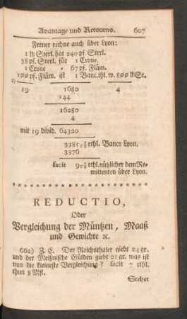 Reductio, Oder Vergleichung der Müntzen, Maaß und Gewichte [et]c.