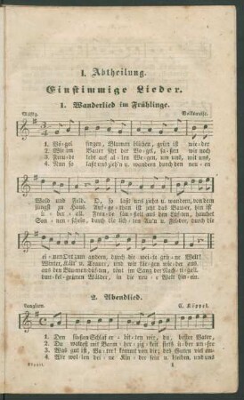 I. Abtheilung. Einstimmige Lieder