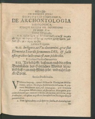 Disputatio Theologica, De Archantologia Theologica, Eiusque Natura Vel Definitione.