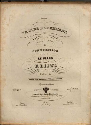 Album d'un voyageur : 1. année ; Suisse, 1,4. Vallée d'Obermann. Composition pour le piano. - Pl.-Nr. 8204. - 21 S.