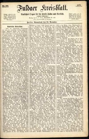 Erste Ausgabe vom Samstag, den 14. Dezember 1878.