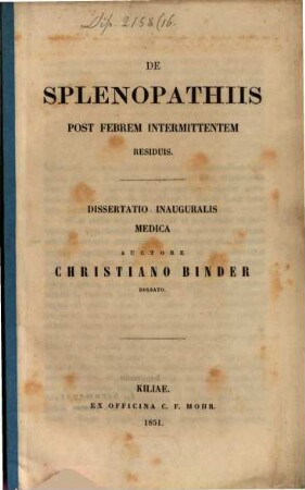 De splenopathiis post febrem intermittentem residuis