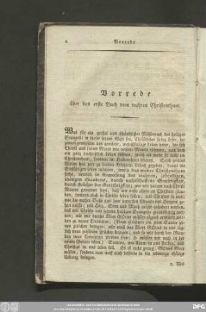 Vorrede über das erste Buch vom wahren Christenthum.