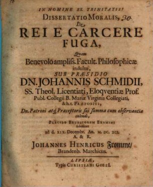 Dissertatio Moralis, De Rei E Carcere Fuga