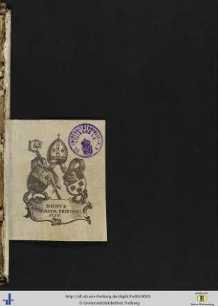 (Eingeklebtes Blatt) Wappen-Exlibris Wappen-Exlibris des Domus Sapientiae Friburgensis von 1756.