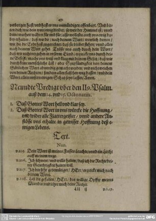 Neundte Predigt uber den 119. Psalm. auß dem 14. und 15. Octonariis.
