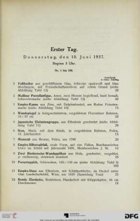 Erster Tag: Donnerstag, den 10. Juni 1937, Beginn 3 Uhr (Nr. 1-320)