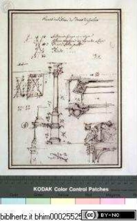 Disegni di Carlo Marchionni Architetto, e Scultore Romano, Altarentwurf für die Cappella dell'Angelo Custode im Dom zu Spoleto, Grundriss und rahmende Säulen