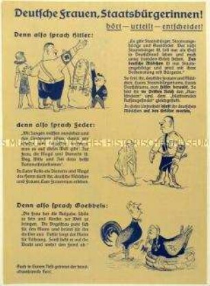 Flugblatt der Deutschen Staatspartei gegen das Frauenbild der NSDAP und Aufruf zur Reichstagswahl