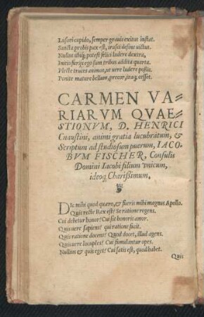 Carmen Variarum Quaestionum ...