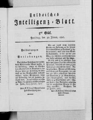 5tes Stück, Ausgabe vom 30. Jänner, 1807
