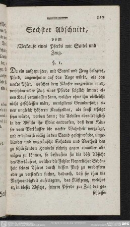 Sechster Abschnitt, vom Verkaufe eines Pferds mit Sattel und Zeug