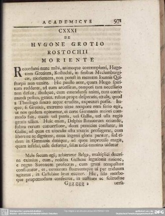 CXXXI De Hugone Grotio Rostochii Moriente