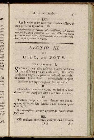 Sectio III. De Cibo, et Potu.