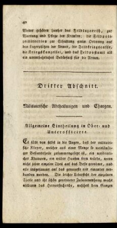 Dritter Abschnitt. Militärische Abtheilungen und Chargen