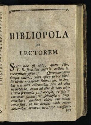 Bibliopola Ad Lectorem