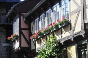 Quedlinburg - Fachwerkhaus mit Blumenkästen : Historisches Fachwerkhaus mit Blumenkästen in der Goldstraße. Aufgenommen in Quedlinburg am 17. Juli 2012