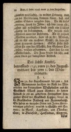Das sechste Kapitel, betreffend 1746. vom 31. des Augustmonats bis zum 1. des Weinmonats