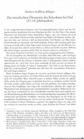 Zur moralischen Ökonomie des Schenkens bei Hof : (17. - 18. Jahrhundert)