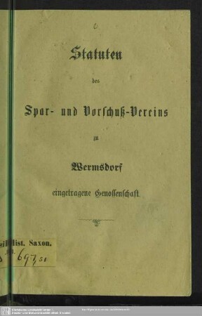 Statuten des Spar- und Vorschuß-Vereins zu Wermsdorf : eingetragene Genossenschaft