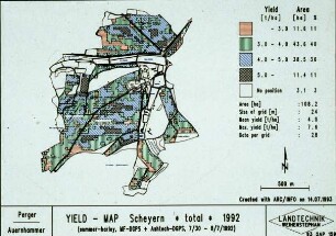 Yield - Map Scheyern * total * 1992 (summer-barley; MF-DGPS + Ashtech-DGPS, 7/30 + 8/7/92)