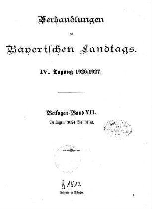 Verhandlungen des Bayerischen Landtags. Beilagen. 1926/27,7