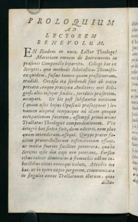 Proloquium ad Lectorem Benevolum