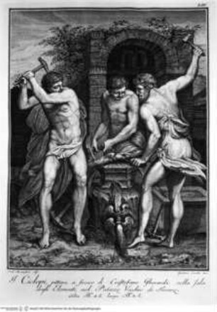 L'Etruria pittrice ovvero Storia della pittura toscana dedotta dai suoi monumenti che si esibiscono in stampa dal secolo X fino al presente / Marco Lastri. Traduttore in francese, Giuseppe Villette Firenze : Pagni & Bardi, 1791 - 1795. - 1 - 2 ; 2°Die Zyklopen (tav. LIV) - L'Etruria pittrice ... Band 1.