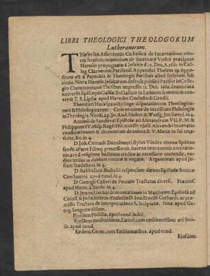 Libri Theologici Theologorum Lutheranorum.