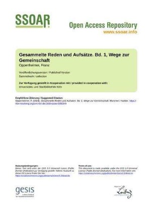Gesammelte Reden und Aufsätze. Bd. 1, Wege zur Gemeinschaft