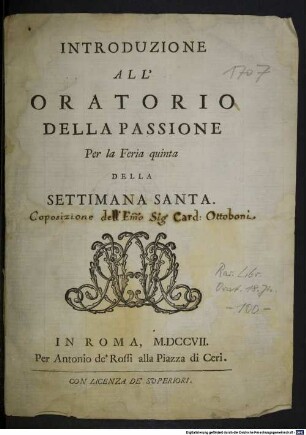 Introduzione all'oratorio della Passione per la Feria quinta della Settimana santa