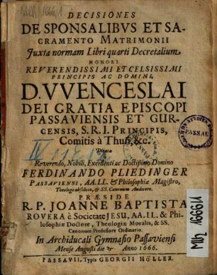 Decisiones De Sponsalibvs Et Sacramento Matrimonii : Juxta normam Libri quarti Decretalium