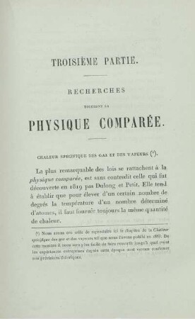 Troisième Partie. Recherches touchant la physique comparée.