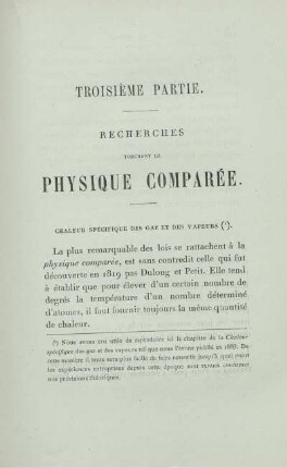 Troisième Partie. Recherches touchant la physique comparée.