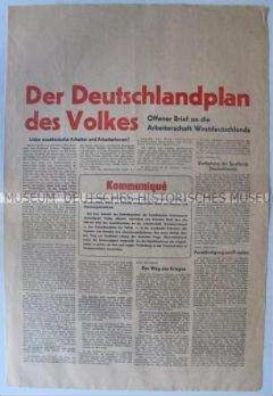 Sonderdruck mit dem "Deutschlandplan des Volkes" des ZK der SED